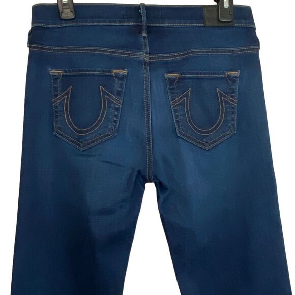 JOAN SMALLS X TRUE RELIGION - SIZE 28 - MID RISE, FLARE DARK WASH JEANS - B23 - Picture 7 of 14